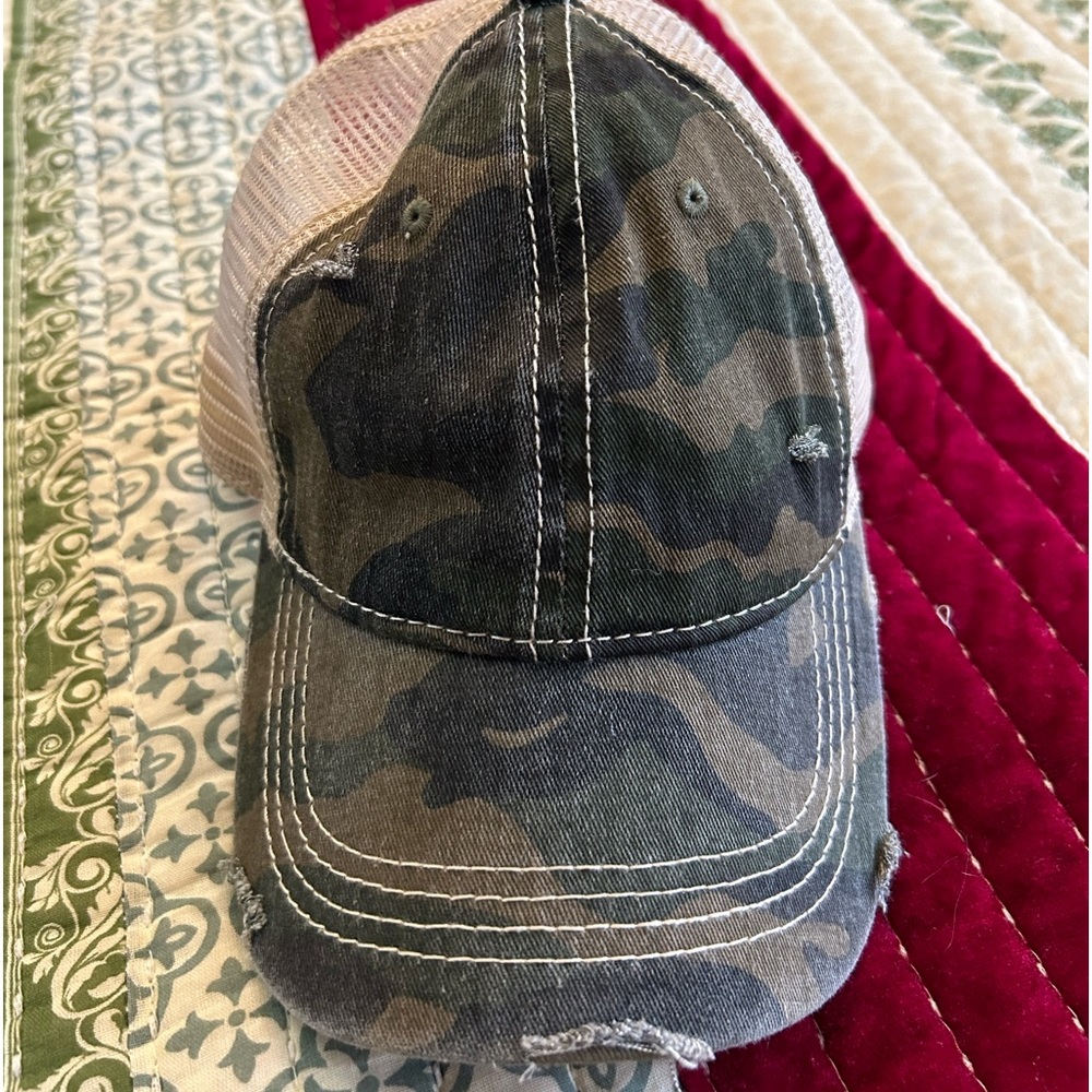 Distressed camp trucker hat